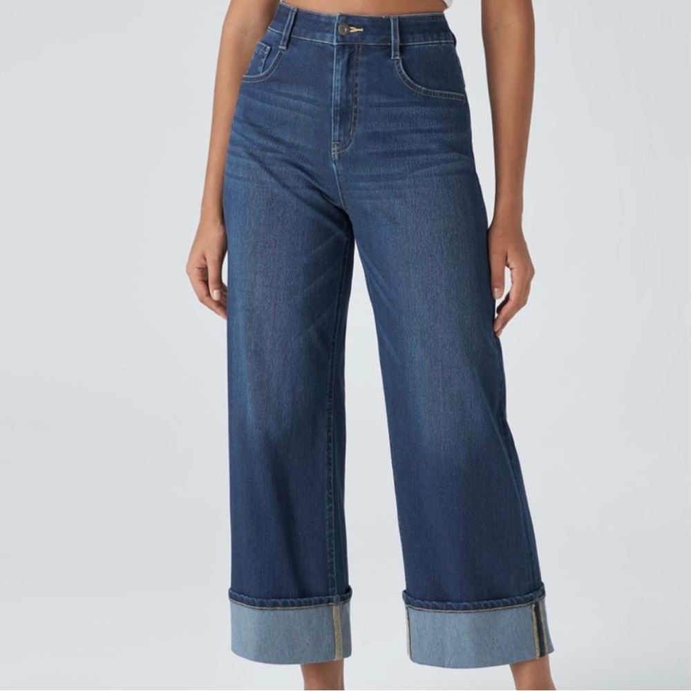 Halara Magic High Waisted Rolled Hem Wide Leg Jeans
